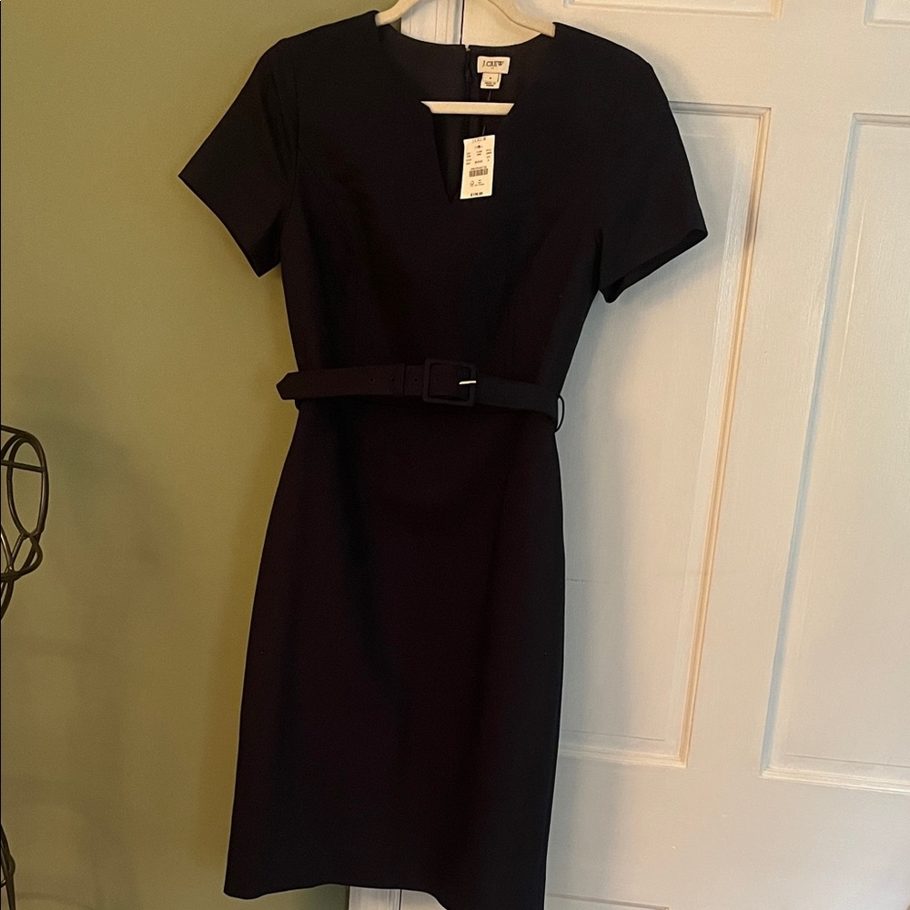 J.Crew Elegant Navy Belted Midi Dress